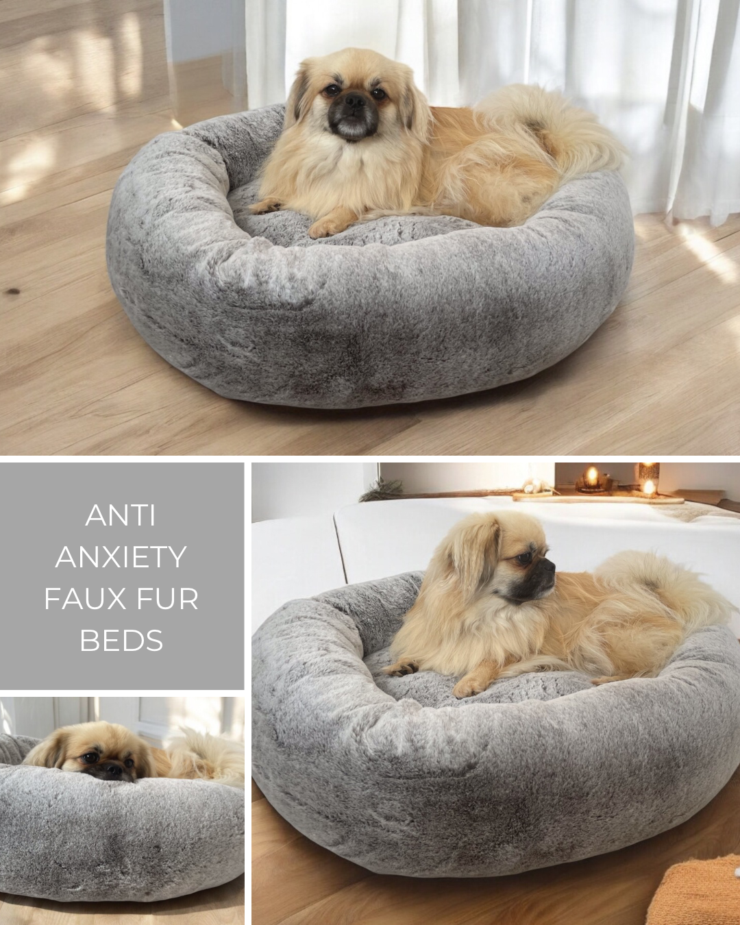 Handcrafted Faux Fur Anti-Anxiety, Calming, Devon Donut Bed