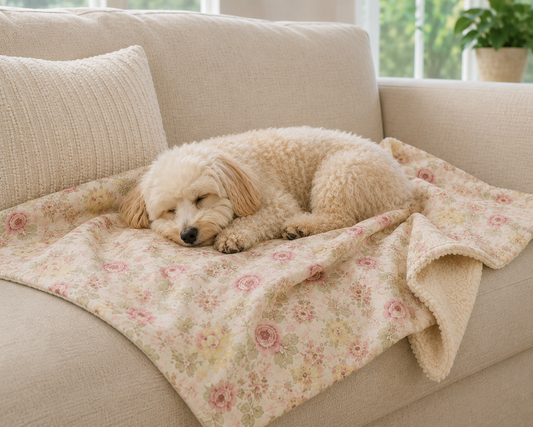 Garden Bloom | Floral Dog Blanket | Luxury Handmade Reversible Sherpa Throw | Seasonal Pet Blanket UK | Customisable