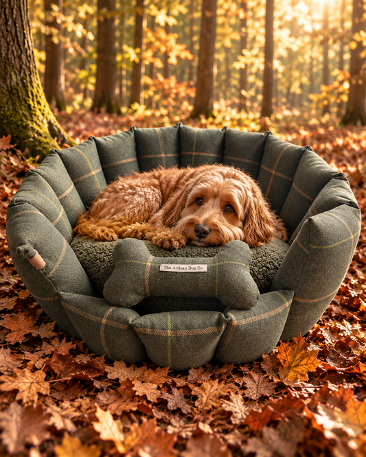 Arlo Forest Green Check Pet Blanket | Reversible Lambswool Sherpa | Handmade Luxury Dog Throw | Machine Washable UK