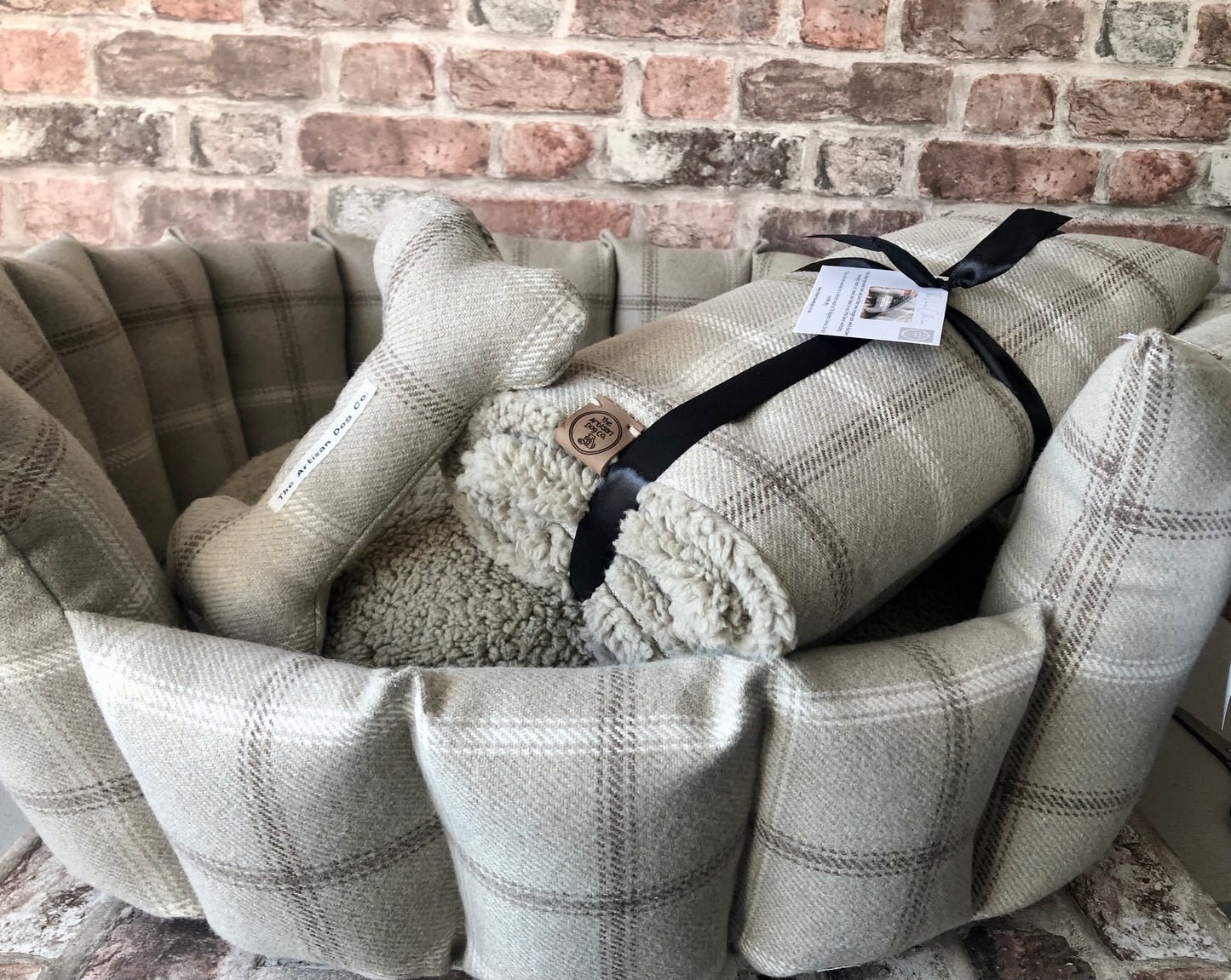 Luxury Handcrafted Haldon Taupe Check Dog/pet Blanket