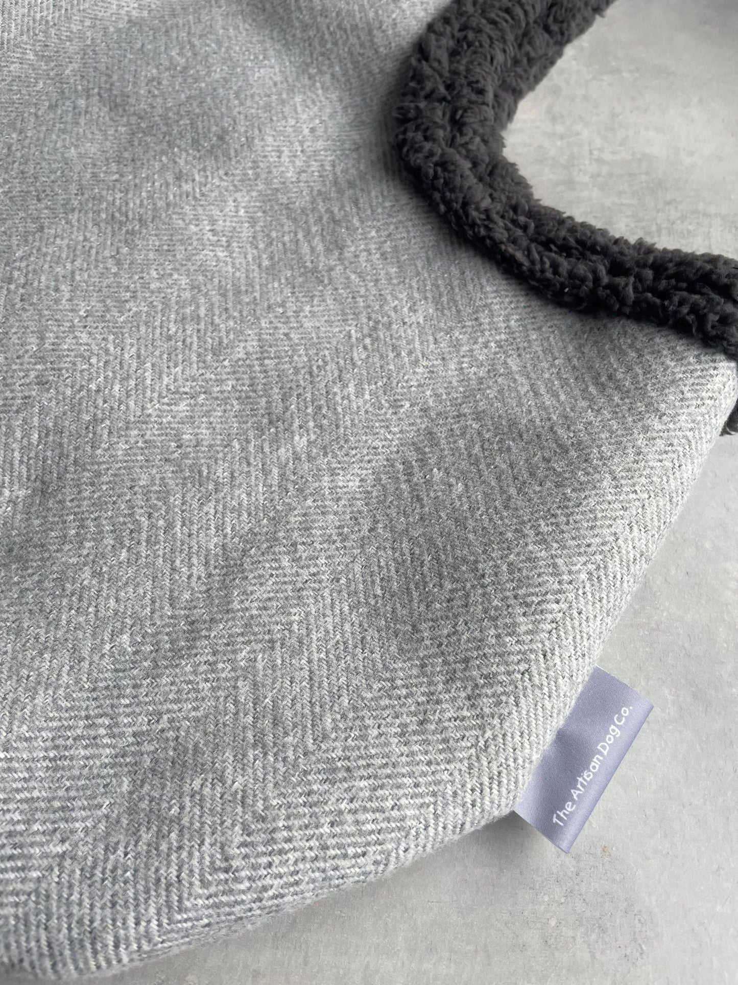 Handcrafted, luxury puppy/small dog carrier/sling - Dove Grey Herringbone