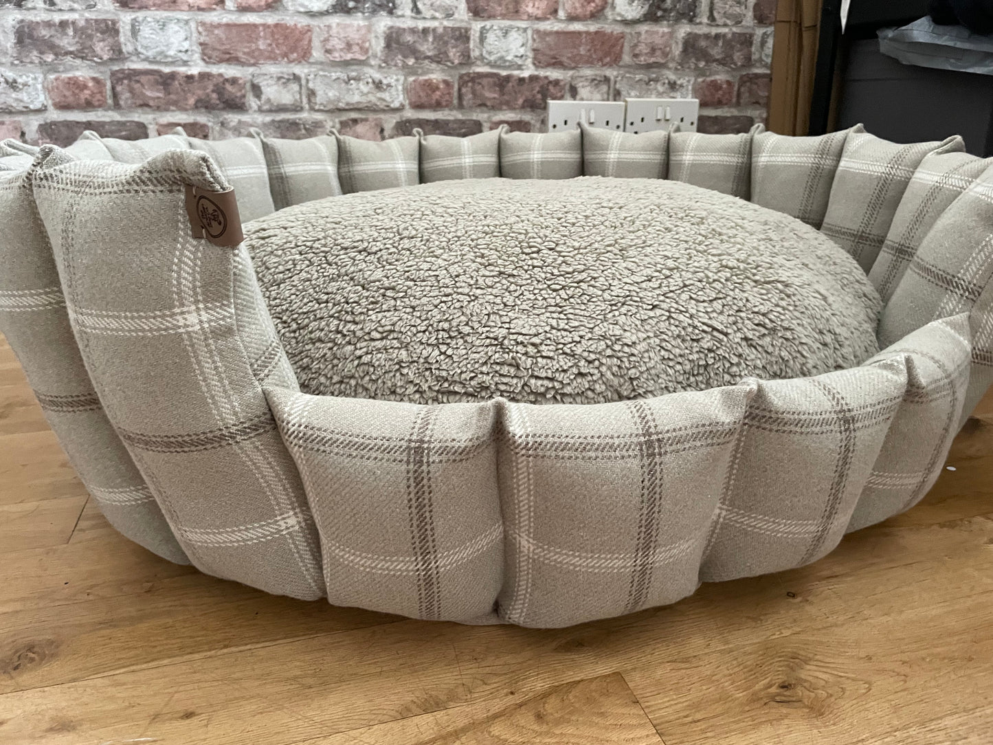 Luxury Handcrafted Pocket Sided Pet Bed - The Haldon Collection Taupe Check