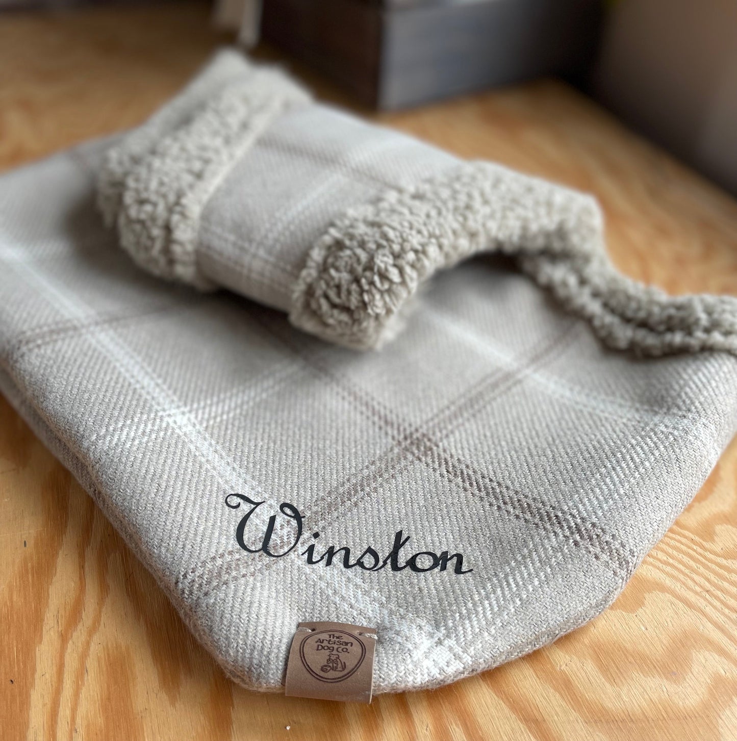 Handcrafted, luxury puppy/small dog carrier/sling - Harris Grey Check - optional personalisation