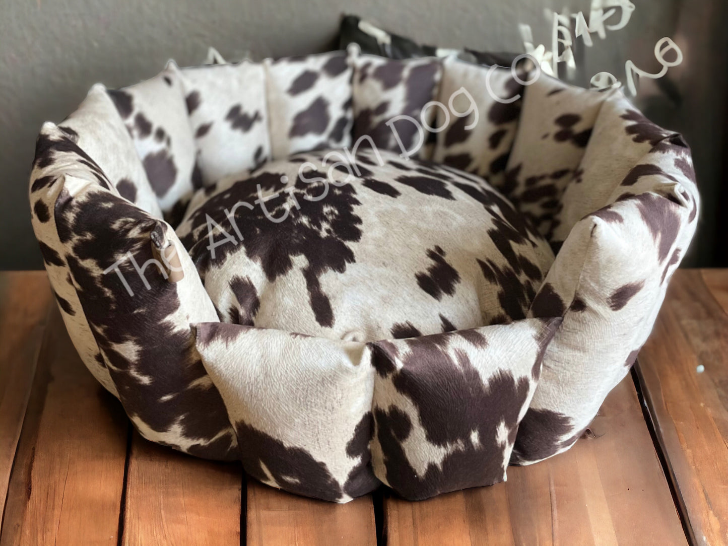 Luxury Handmade Faux Cow Hide Pocket Sided Dog/pet Bed with removable cushion