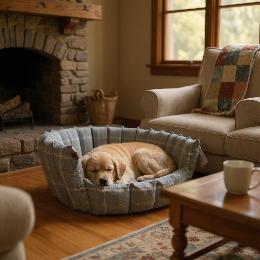 Pocket Sided Dog/cat/pet Bed - Blue/green check