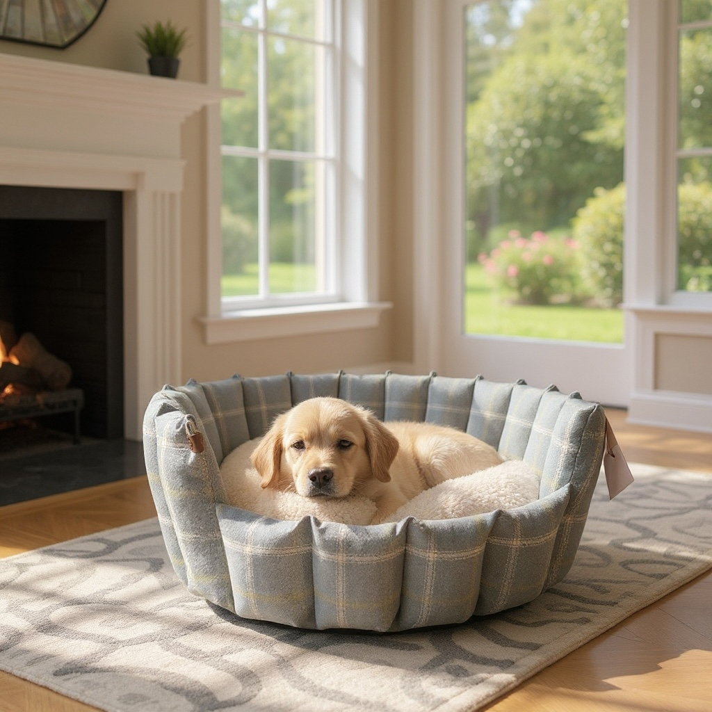 Pocket Sided Dog/cat/pet Bed - Blue/green check