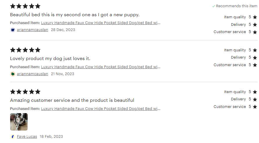 Luxury Handmade Faux Cow Hide Pocket Sided Dog/pet Bed with removable cushion