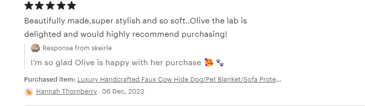 Luxury Handcrafted Faux Cow Hide Dog/Pet Blanket/Sofa Protector