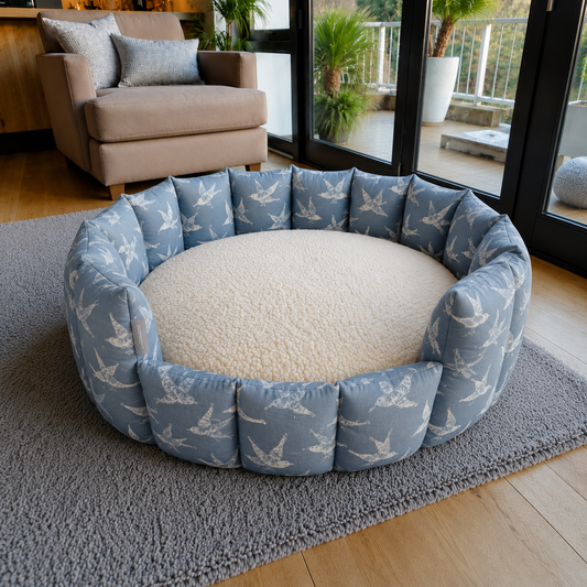Swallow Song Collection | Luxury Handcrafted Cotton Pocket Sided Pet/Dog Bed - Swallow Print 100% Cotton