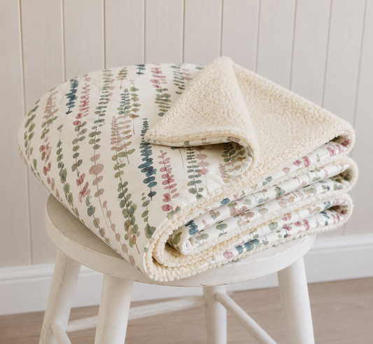 Wild Meadow Print Dog Blanket | Luxury Handmade Reversible Sherpa Throw | Seasonal Pet Blanket UK | Customisable