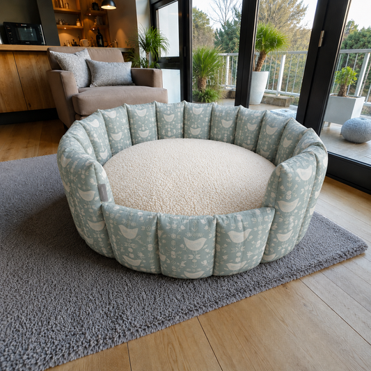 Willow and Wren Collection | Luxury Handcrafted Cotton Pocket Sided Pet/Dog Bed - Bird Print