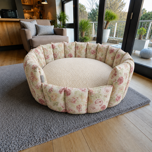 Garden Bloom Collection | Luxury Handcrafted Cotton Pocket Sided Pet/Dog Bed - Pink Floral