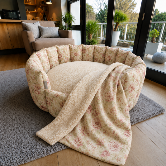 Garden Bloom Collection | Luxury Handcrafted Cotton Pocket Sided Pet/Dog Bed - Pink Floral