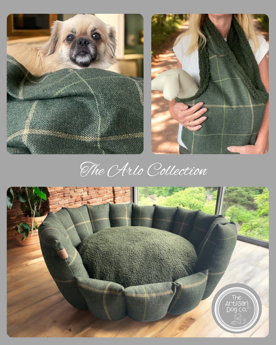 Handcrafted Toy Squeaky Dog Bone - The Arlo Collection - Forest Green Check