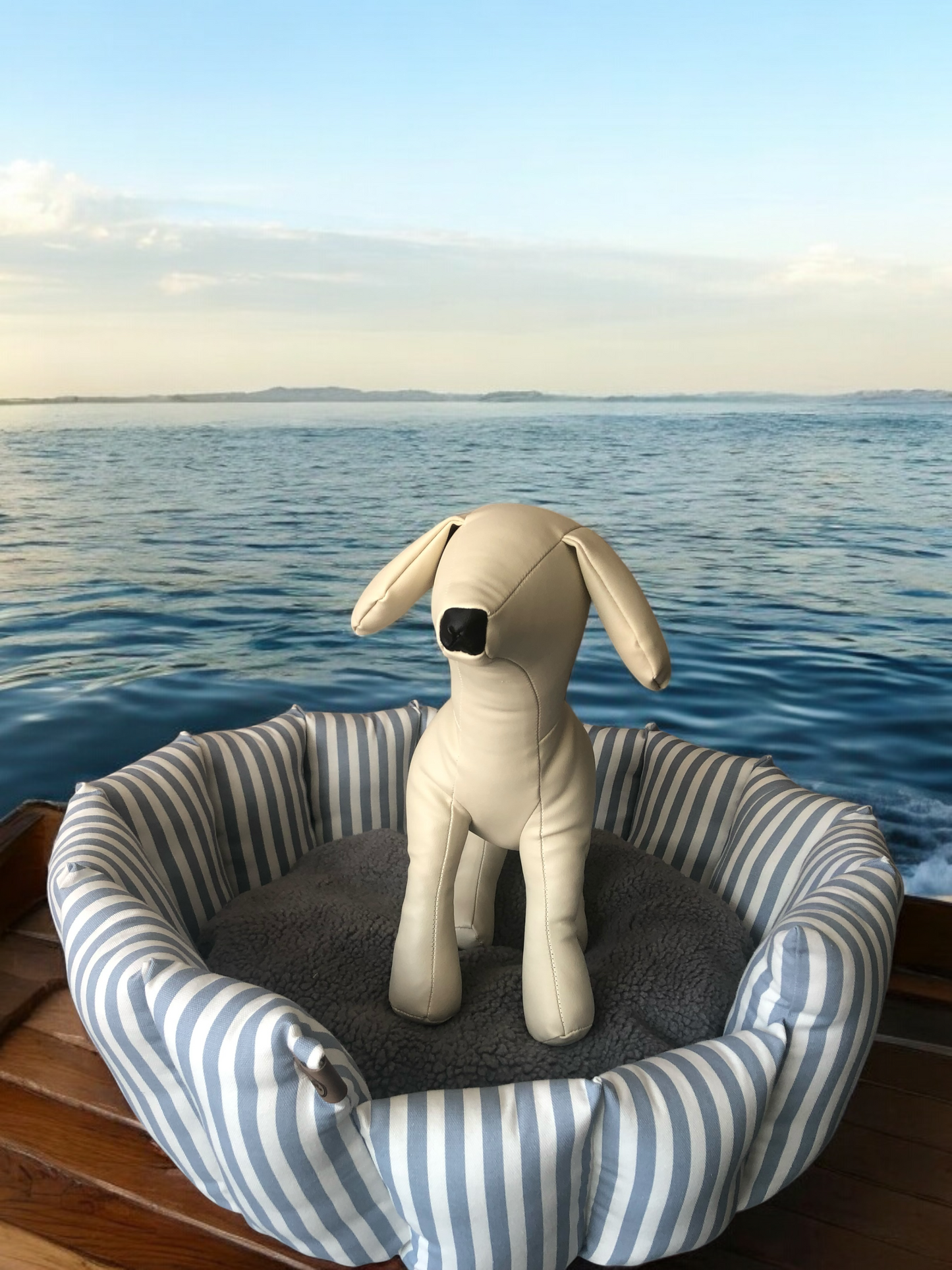 Handcrafted Pocket Sided Pet/Dog Bed - Teign Blue & White Stripe