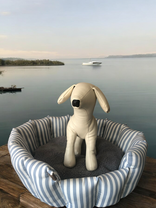 Handcrafted Pocket Sided Pet/Dog Bed - Teign Blue & White Stripe