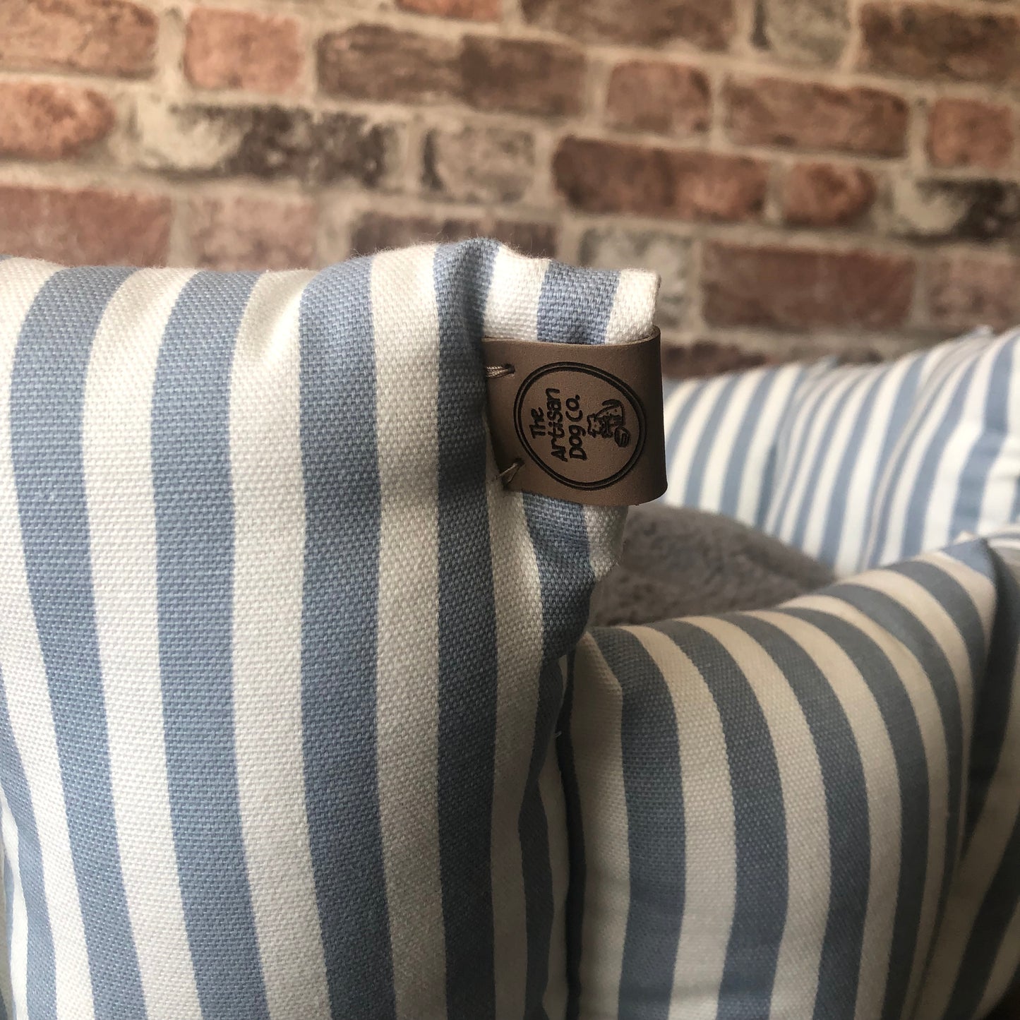 Handcrafted Pocket Sided Pet/Dog Bed - Teign Blue & White Stripe