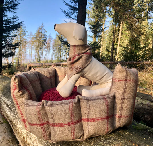 Luxury Handcrafted Pocket Sided Pet Bed - The Belvedere Collection Brown and Red Check