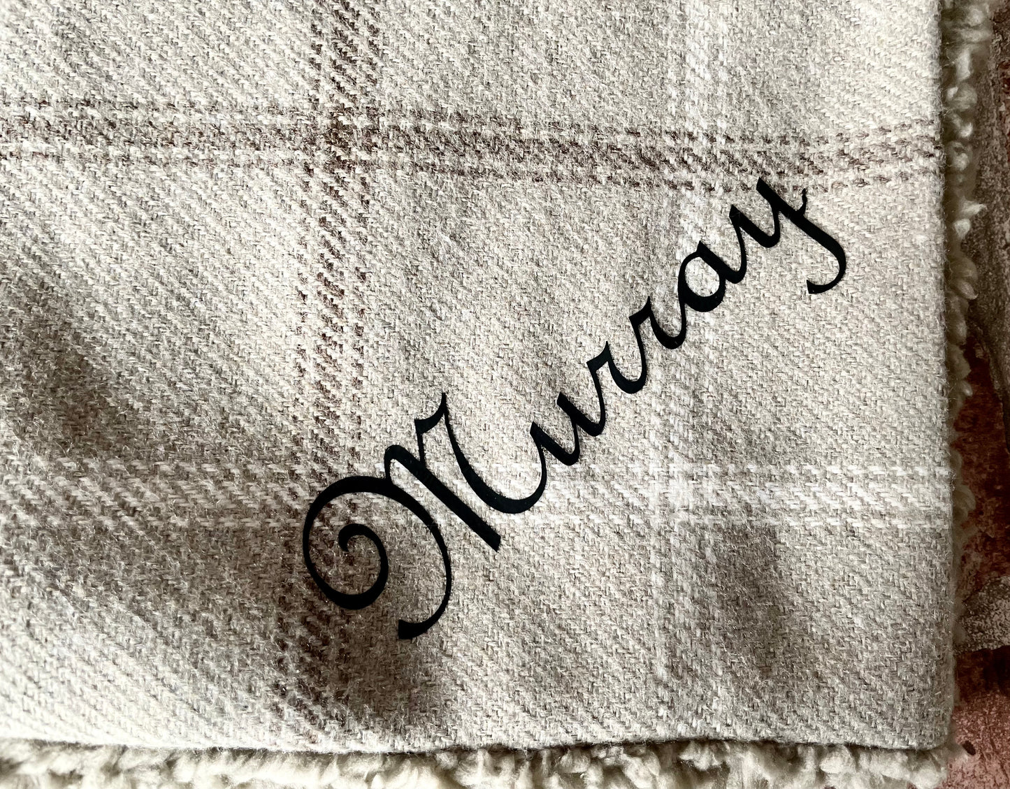 Handcrafted dog/cat/pet blanket/throw - Haldon Taupe Check - optional Personalisation