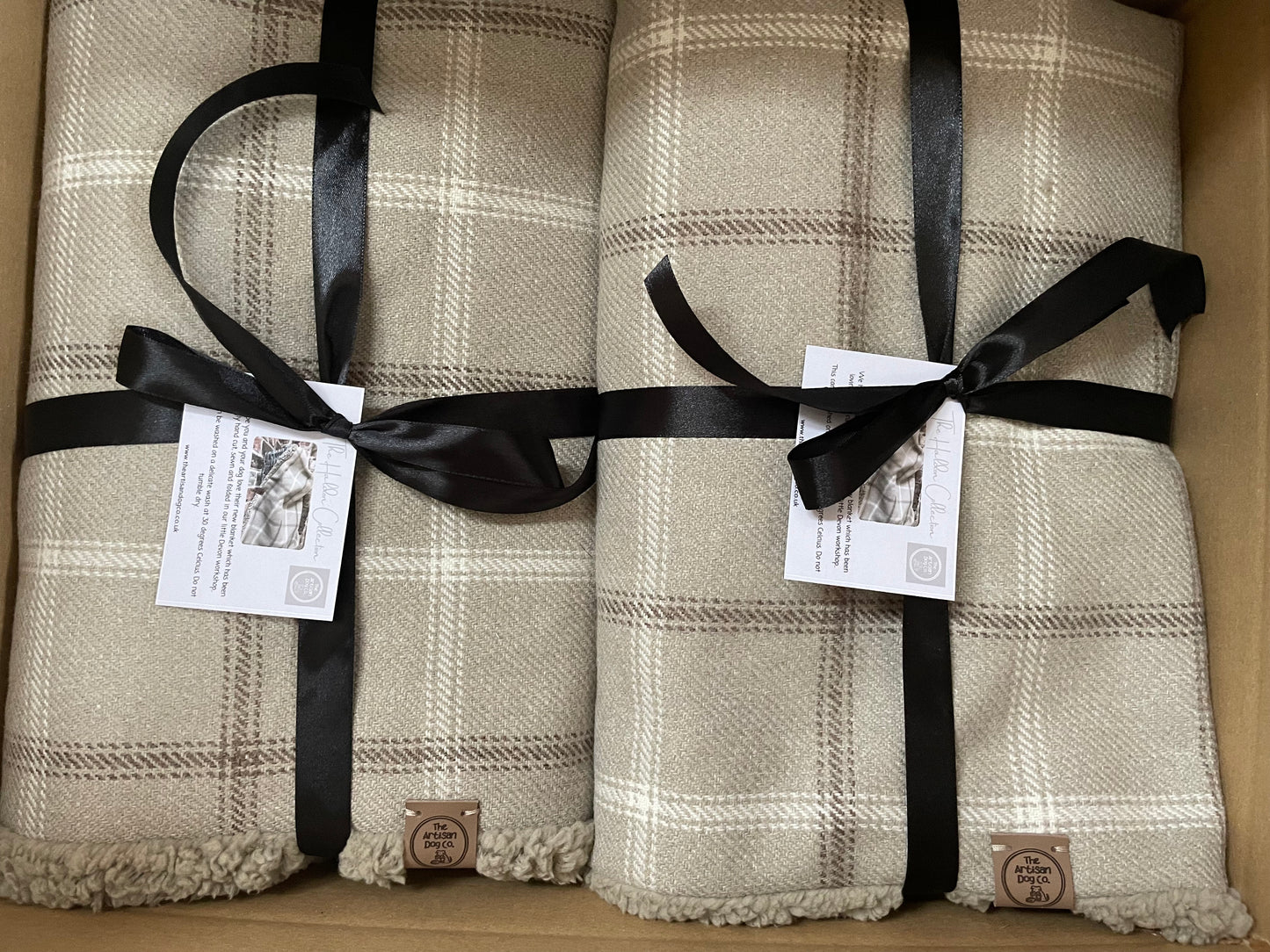 Luxury Handcrafted Haldon Taupe Check Dog/pet Blanket