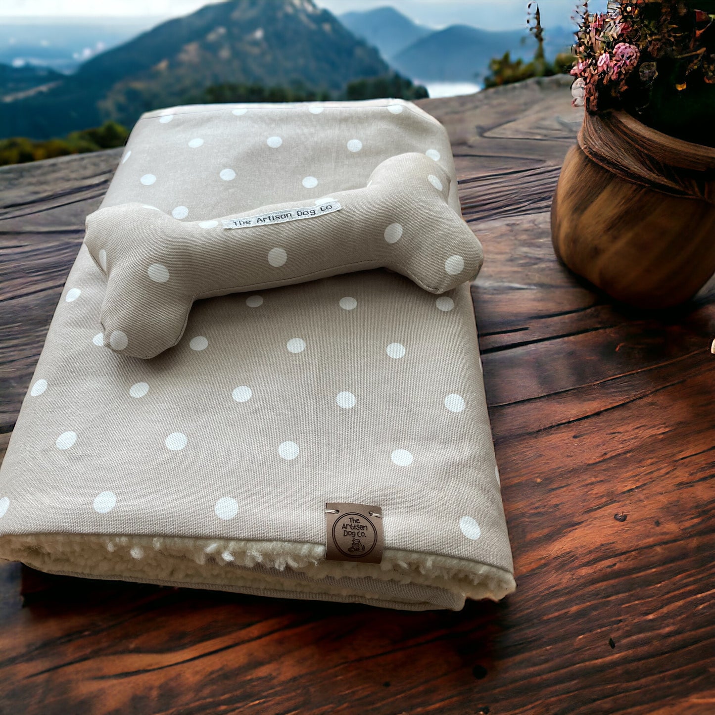 Taupe Spotty Dog/Cat/Pet Blanket with lambswool sherpa backing