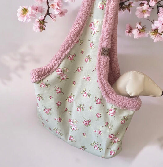 Handcrafted, luxury puppy/small dog carrier/sling - Dolly Floral Fabric