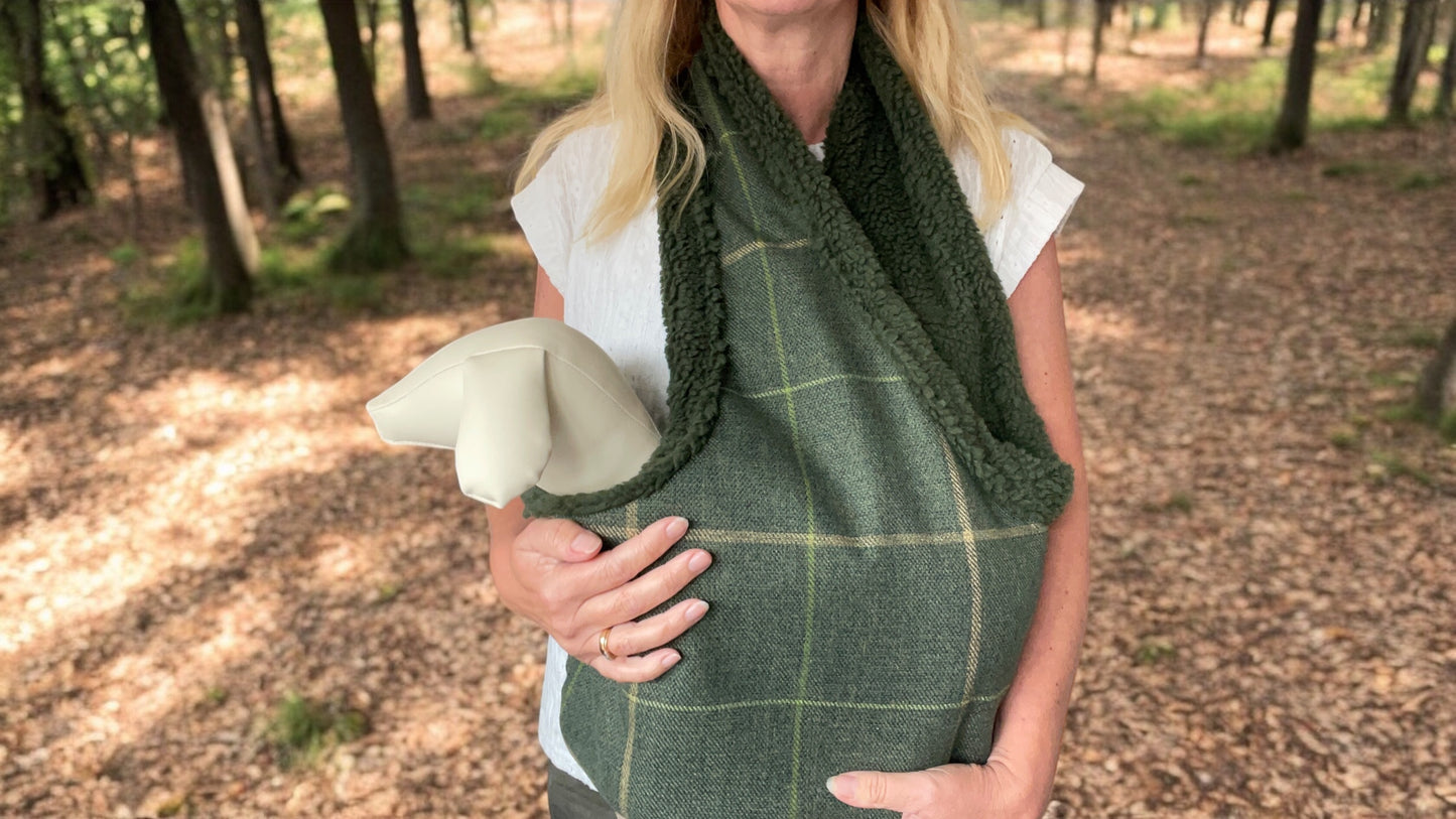 Handcrafted, luxury puppy/small dog carrier/sling - Forest Green Check - The Arlo Collection