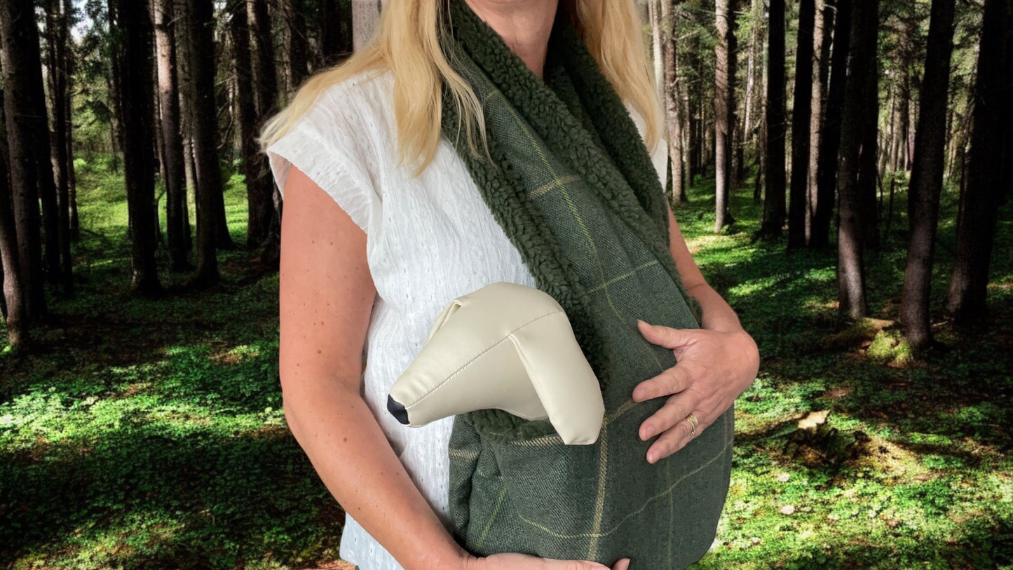 Handcrafted, luxury puppy/small dog carrier/sling - Forest Green Check - The Arlo Collection