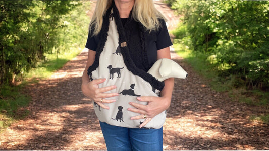 Handcrafted, luxury puppy/small dog carrier/sling - Dog Print in Cotton - The Walter Collection