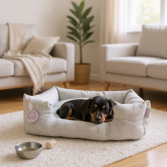 Handcrafted Luxury Dog/cat bed in Herringbone Fabrics - The Classic Collection