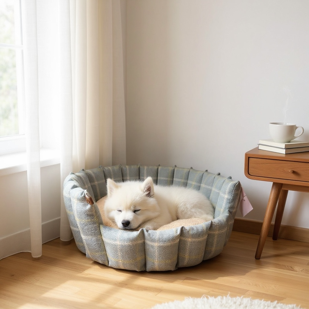 Pocket Sided Dog/cat/pet Bed - Blue/green check