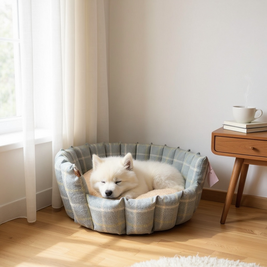 Pocket Sided Dog/cat/pet Bed - Blue/green check