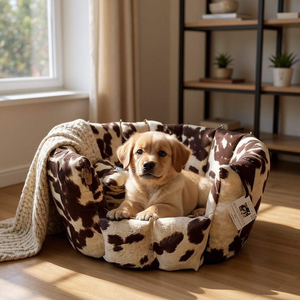 Luxury Handmade Faux Cow Hide Pocket Sided Dog/pet Bed with removable cushion