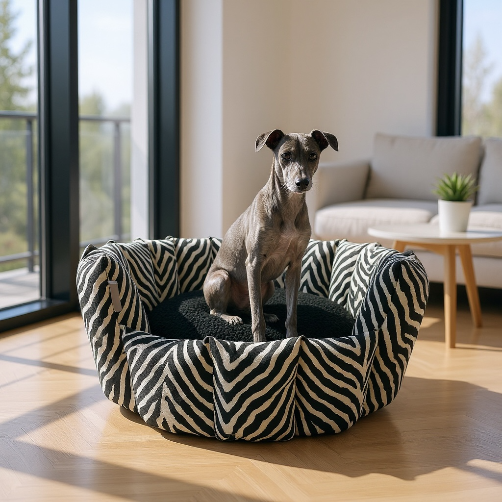 Luxury zebra print pocket-sided dog bed