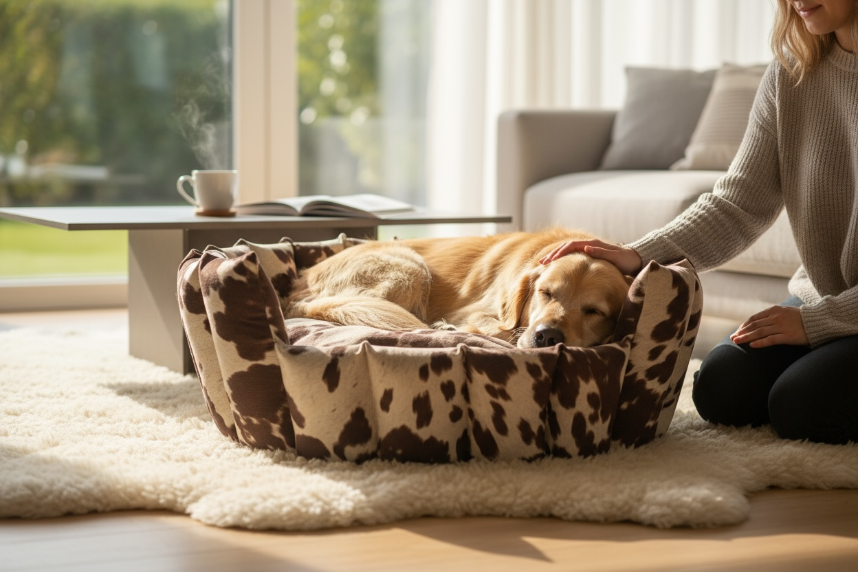 Luxury Handmade Faux Cow Hide Pocket Sided Dog/pet Bed with removable cushion