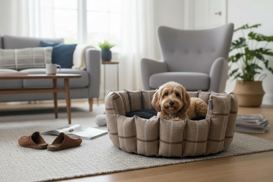 The Coffee Collection Pocket Sided Dog/Pet Bed - Coffee Check