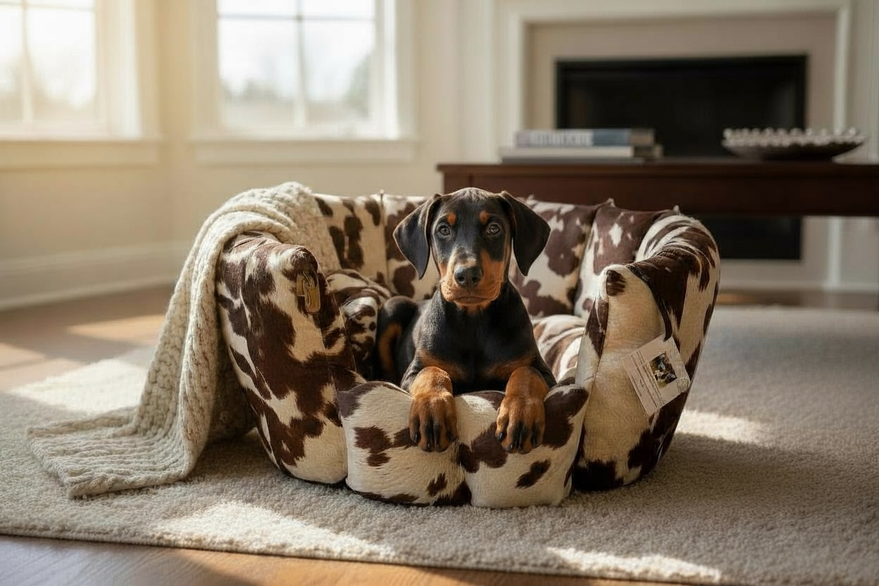 Luxury Handmade Faux Cow Hide Pocket Sided Dog/pet Bed with removable cushion