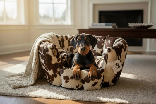 Luxury Handmade Faux Cow Hide Pocket Sided Dog/pet Bed with removable cushion