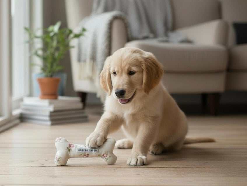 Handcrafted Toy Squeaky Dog Bone - choice of fabrics