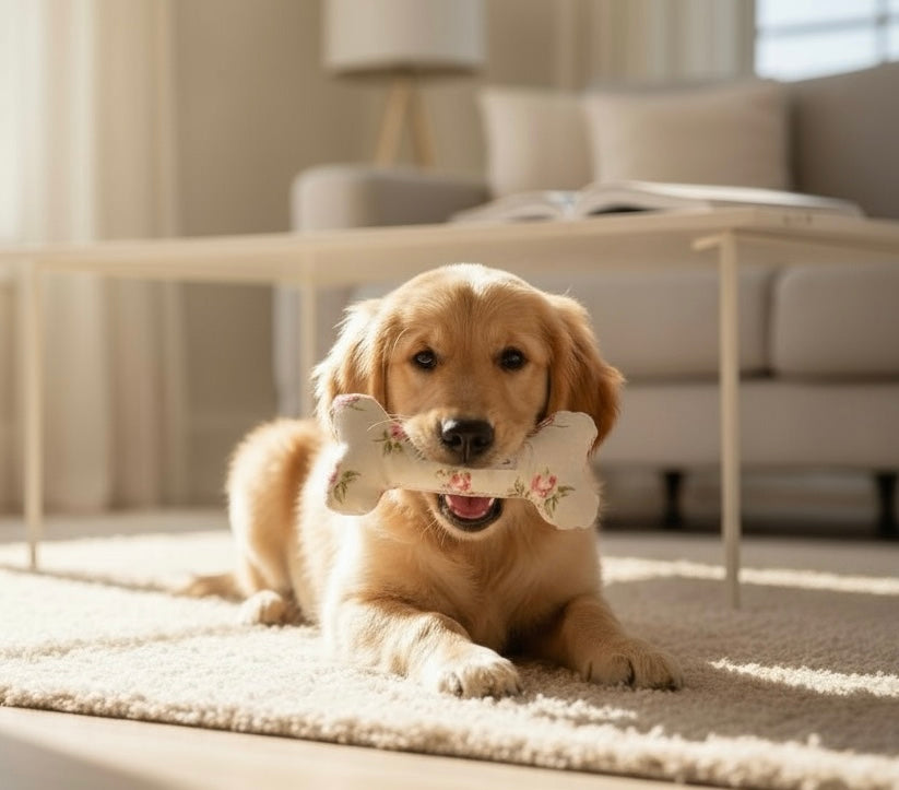 Handcrafted Toy Squeaky Dog Bone - choice of fabrics