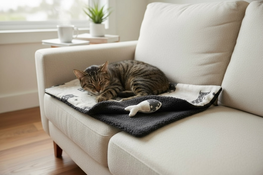 Cat blanket/throw in cat print fabric with soft Sherpa fleece backing