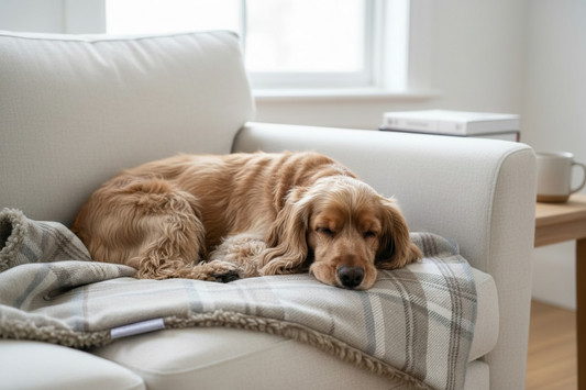 Taupe Check Pet Blanket | Reversible Sherpa | Handmade Luxury Dog Throw | Machine Washable UK