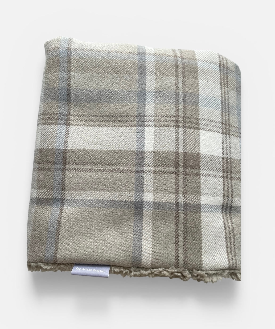 Taupe Check Pet Blanket | Reversible Sherpa | Handmade Luxury Dog Throw | Machine Washable UK